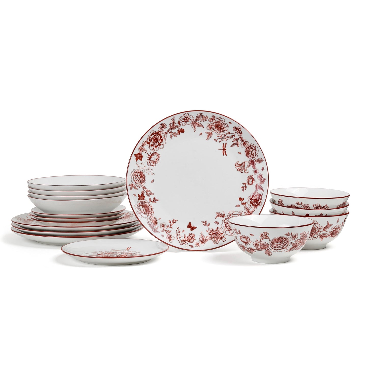 Esme Porcelain Dinnerware Set - Red