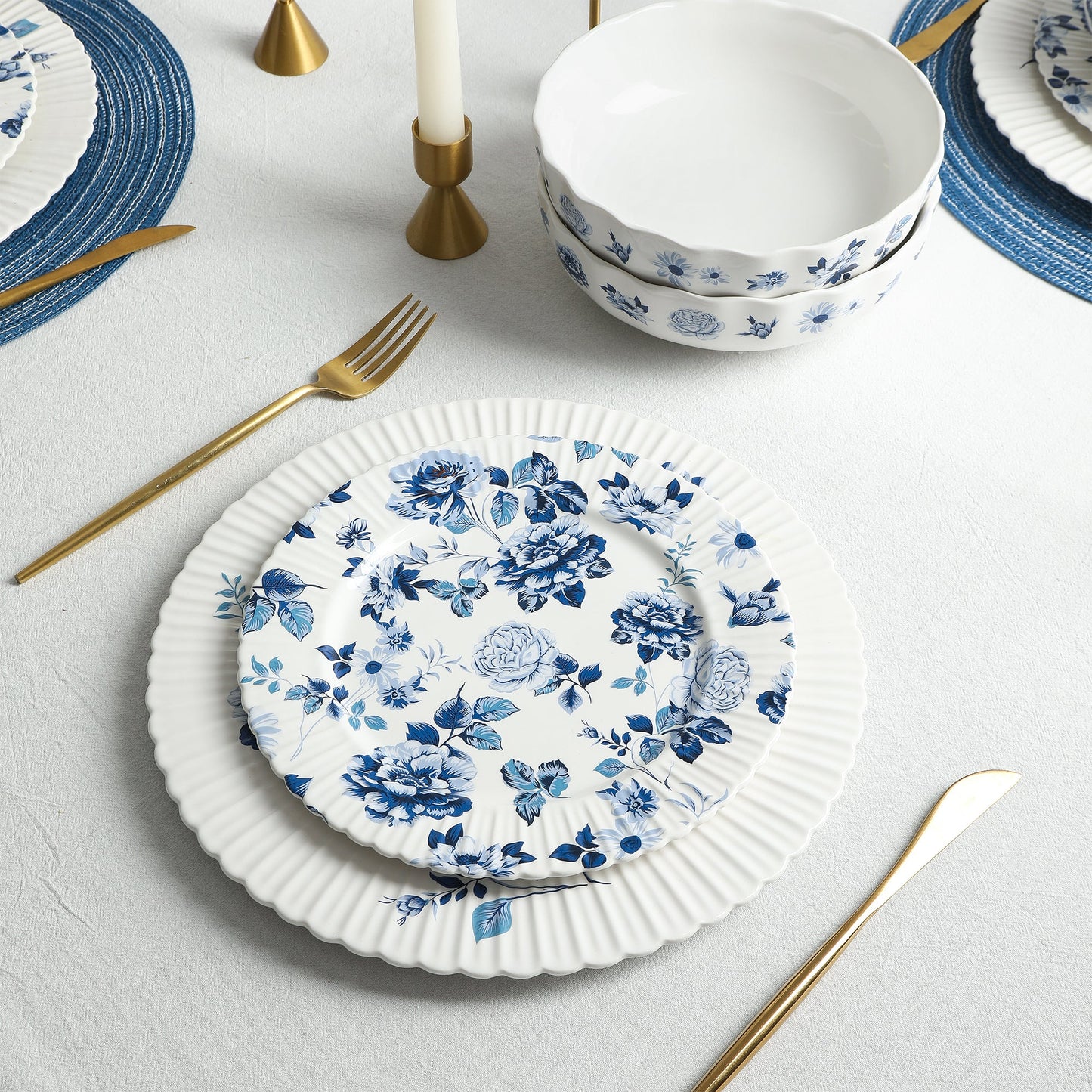 Fiore New Bone China Salad Plate Set - Blue