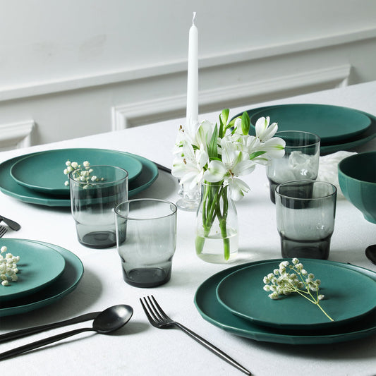 Rio Stoneware Dinnerware Set with Glassware - Green