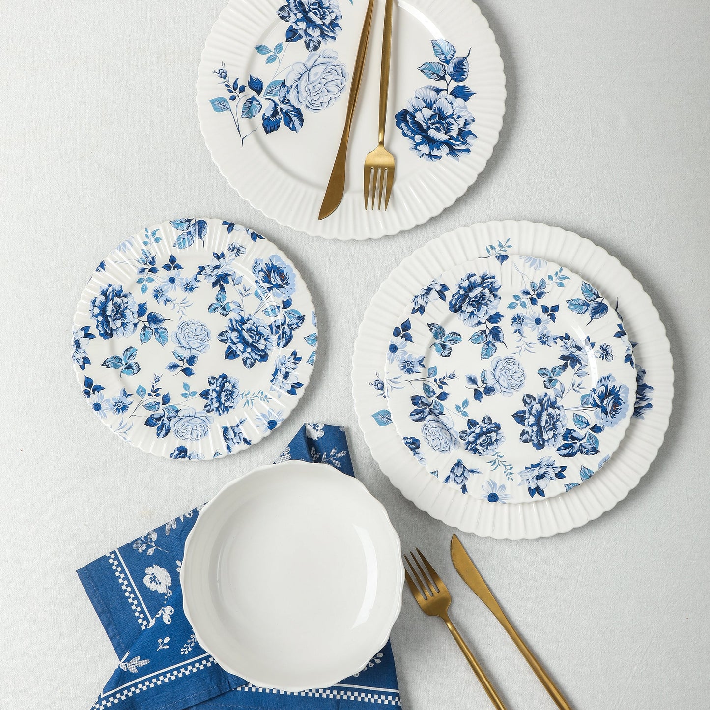 Fiore New Bone China Dinner Plate Set - Blue