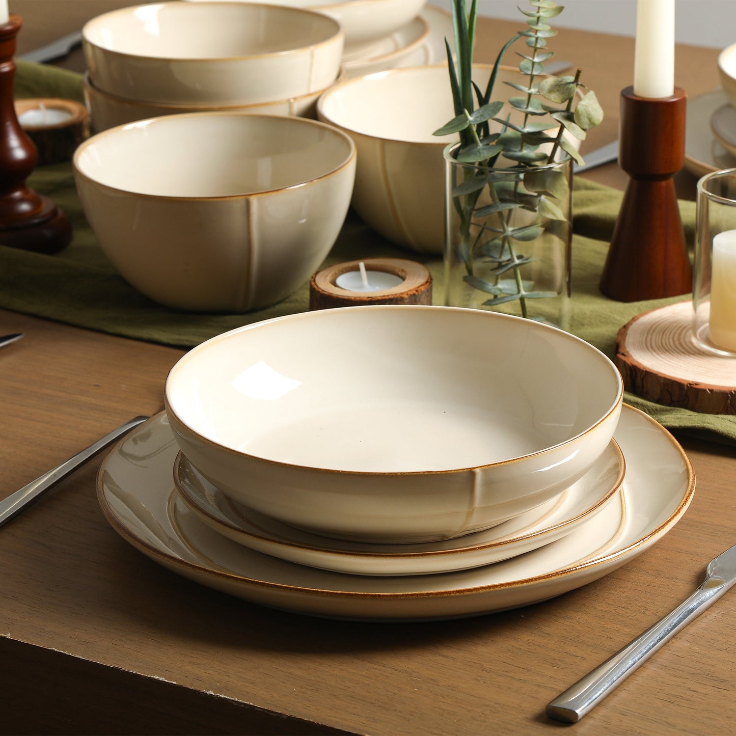Infinity Stoneware Pasta Bowl Set - Beige