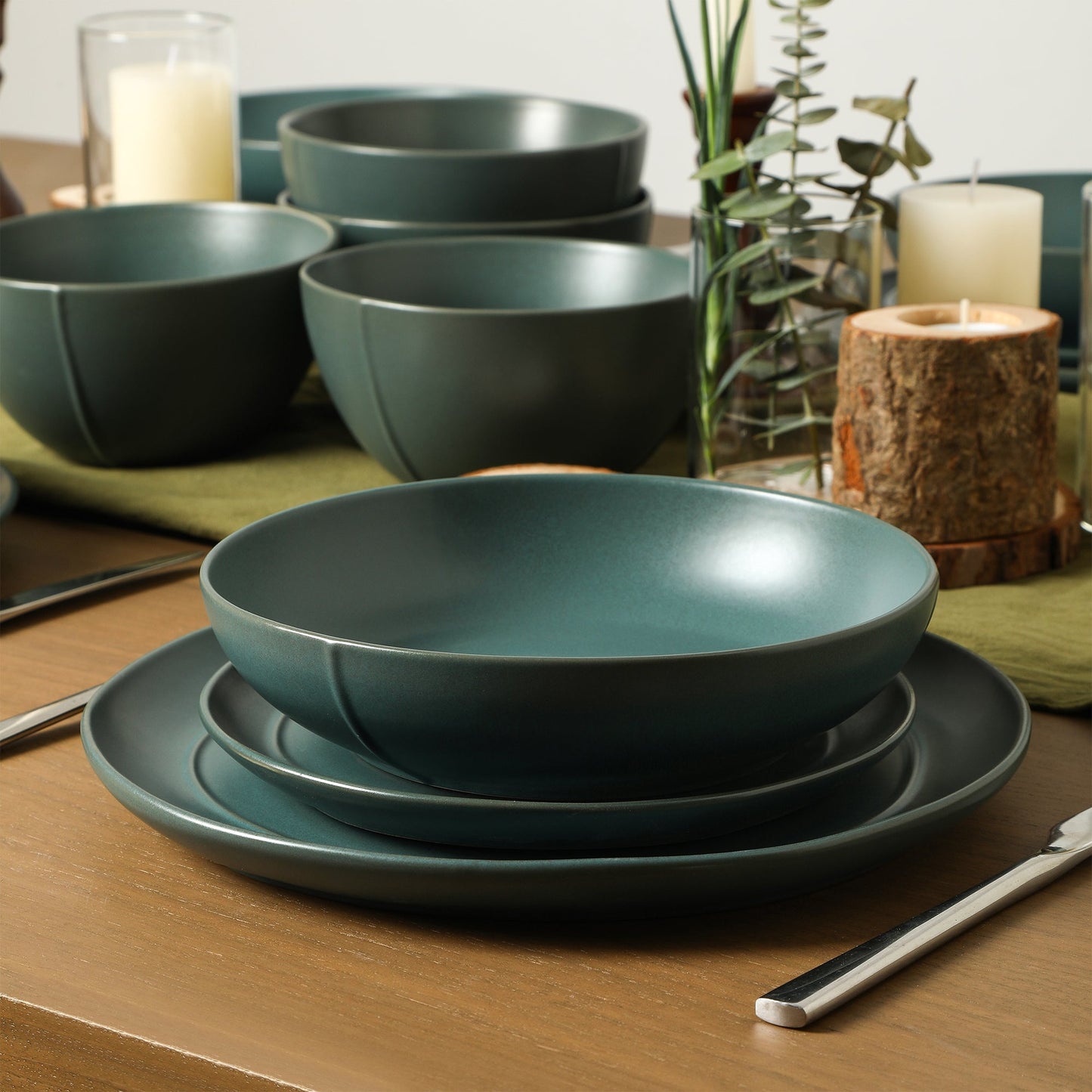 Infinity Stoneware Pasta Bowl Set - Green