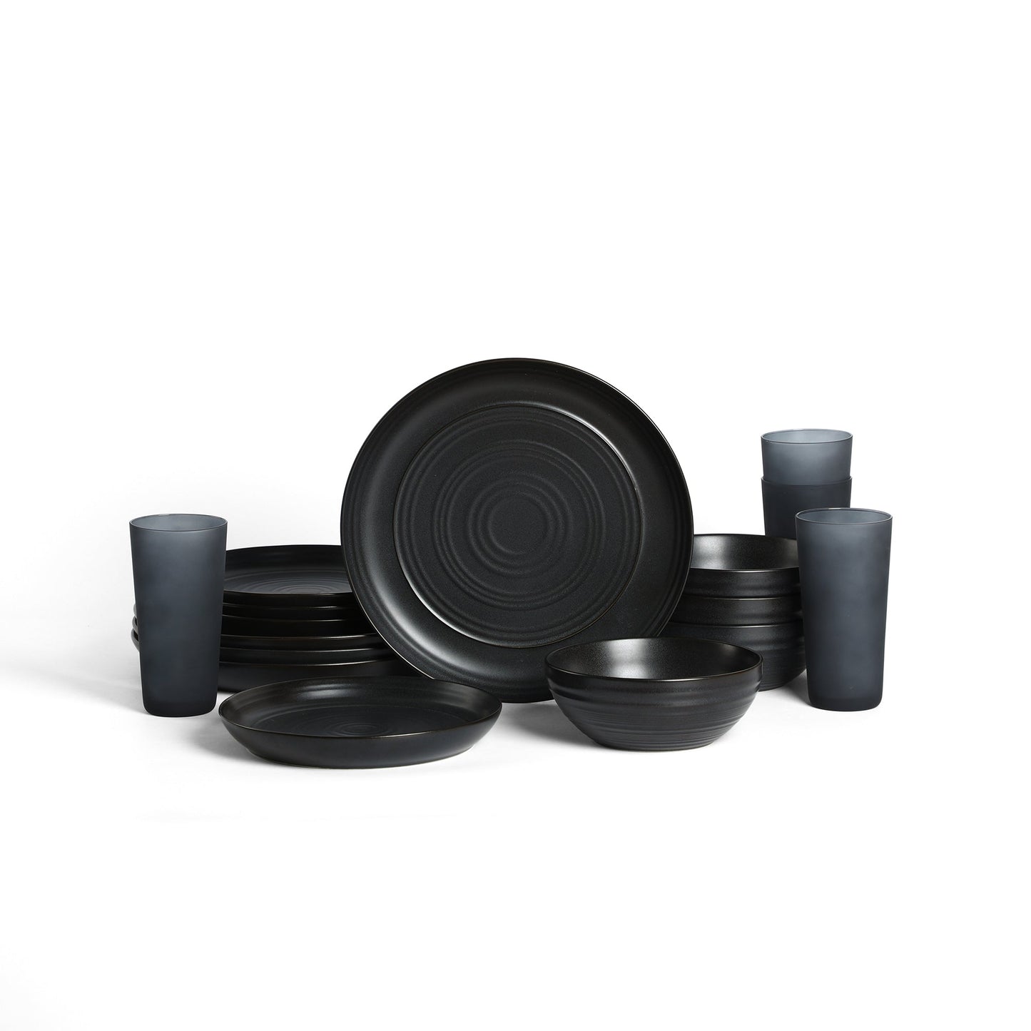 Elio Stoneware Dinnerware Set With Glassware - Black