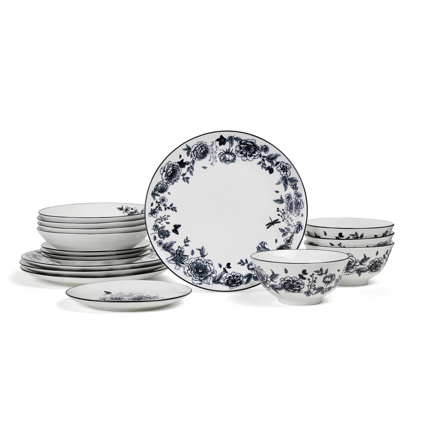 Esme Porcelain Dinnerware Set - Black