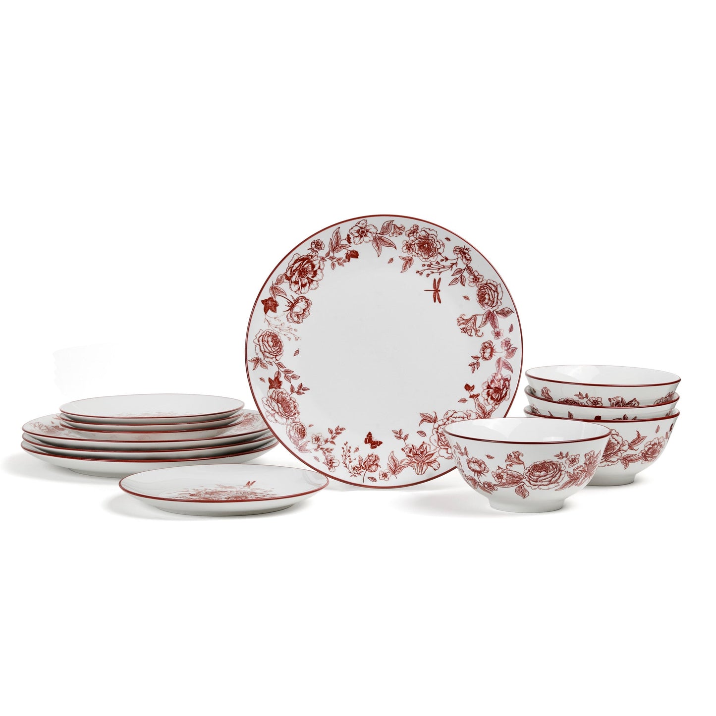 Esme Porcelain Dinnerware Set - Red