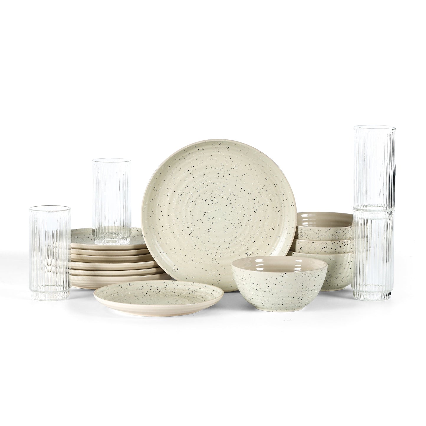 Stone Lain Dua Stoneware 16-Piece Dinnerware Set, Includes Glassware, White