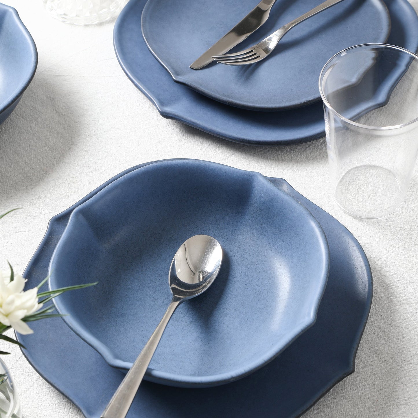 Baskerville Stoneware, Borosilicate Glass Dinnerware Set - Blue
