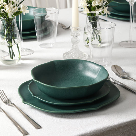 Baskerville Stoneware, Borosilicate Glass Dinnerware Set - Green