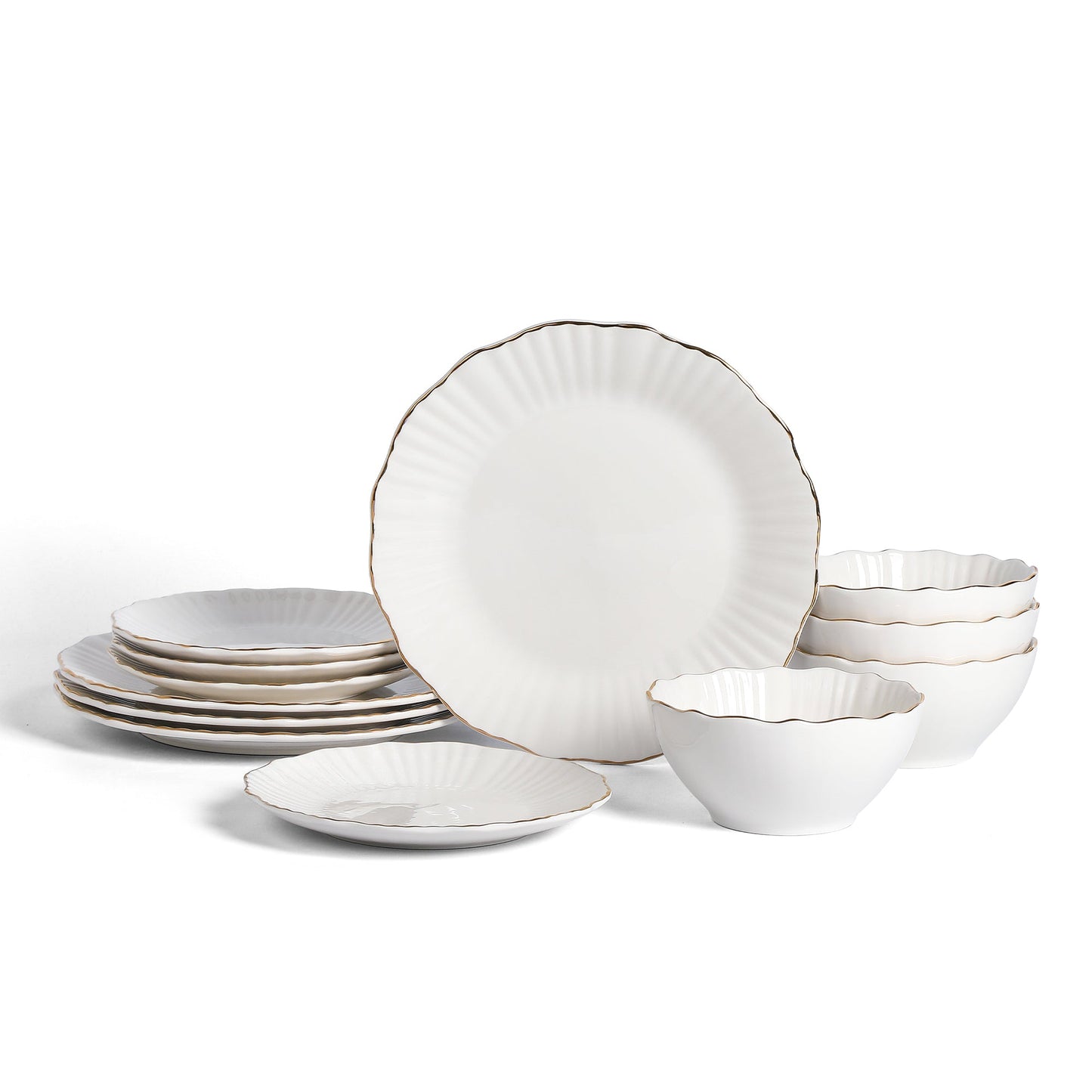 Zinnia Porcelain Dinnerware Set - White and Gold