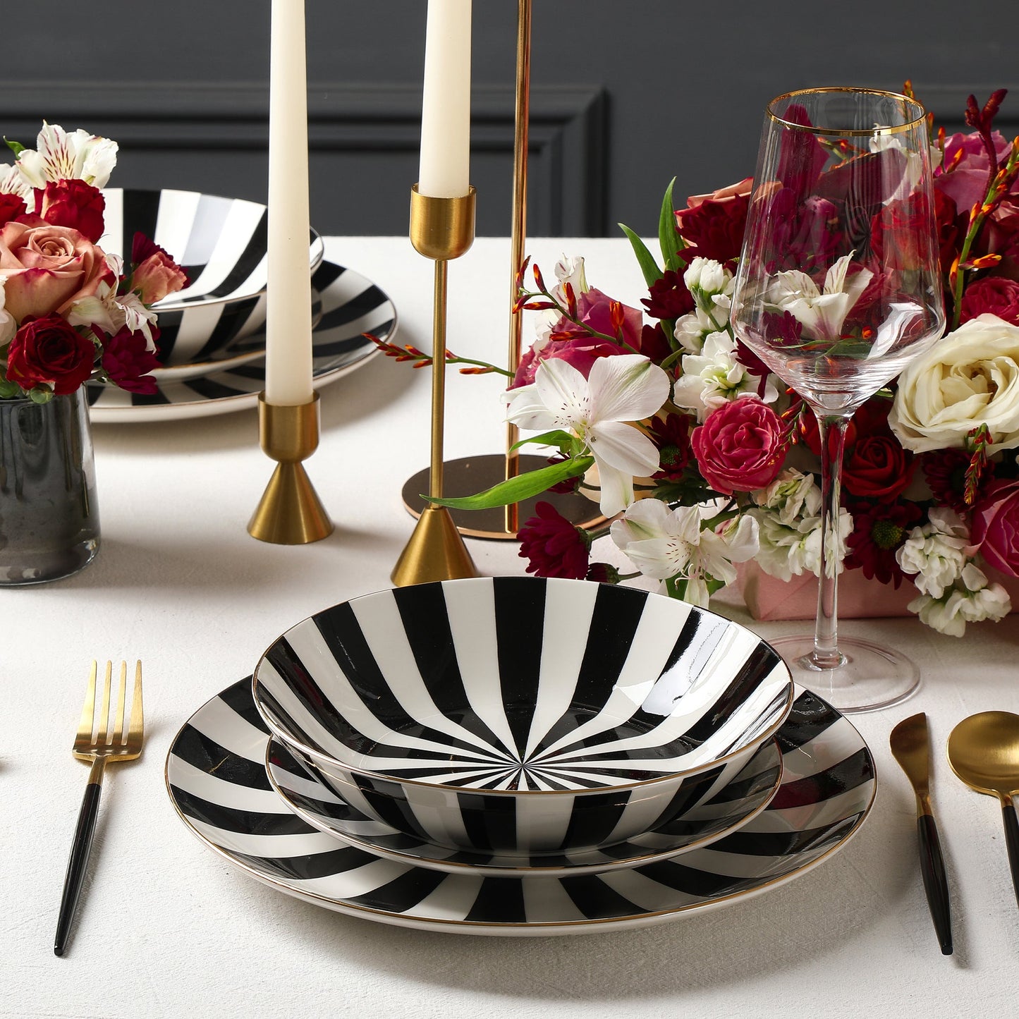 Empire Porcelain Dinnerware Set - Black and White and Gold