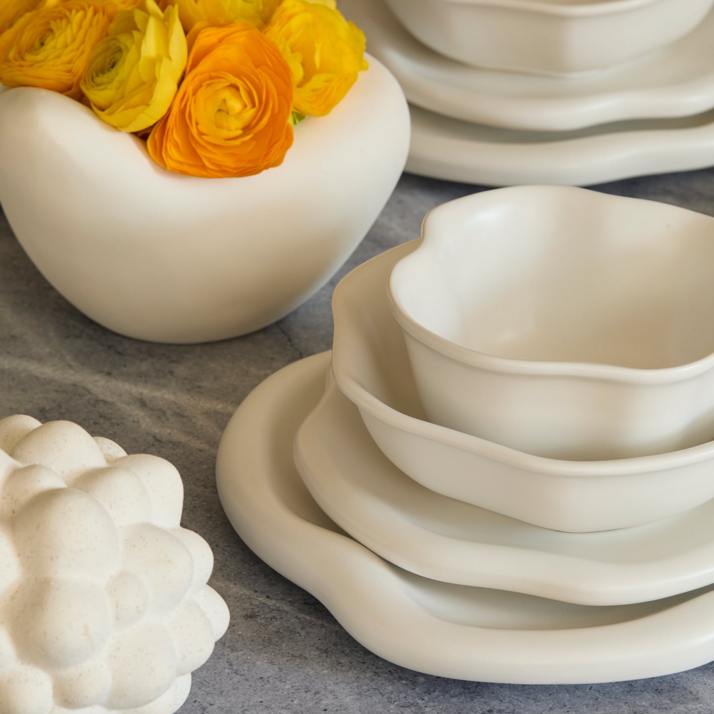 Amorphous Stoneware Pasta Bowl Set - White