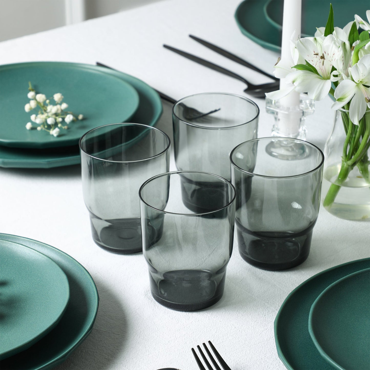 Rio Stoneware Dinnerware Set with Glassware - Green