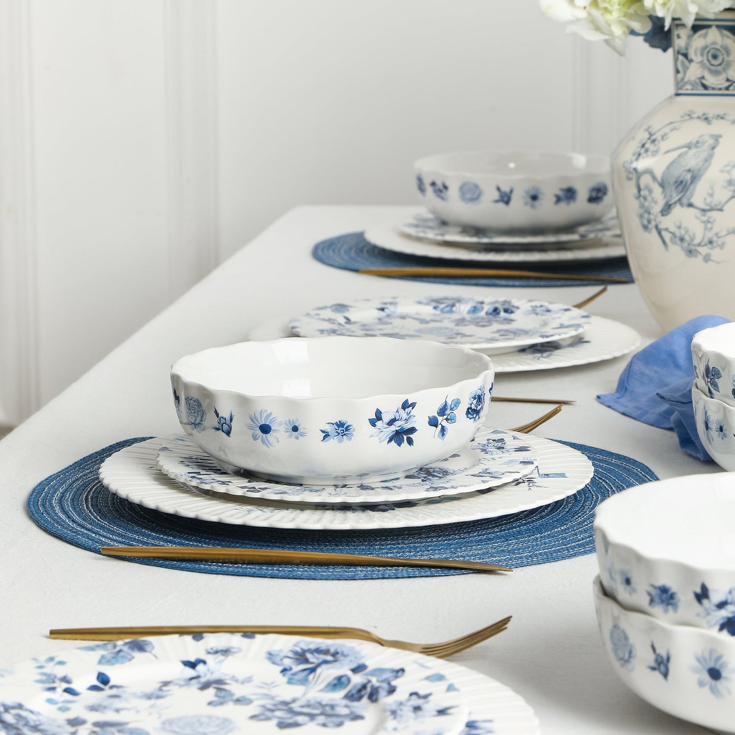 Fiore New Bone China Pasta Bowl Set - Blue