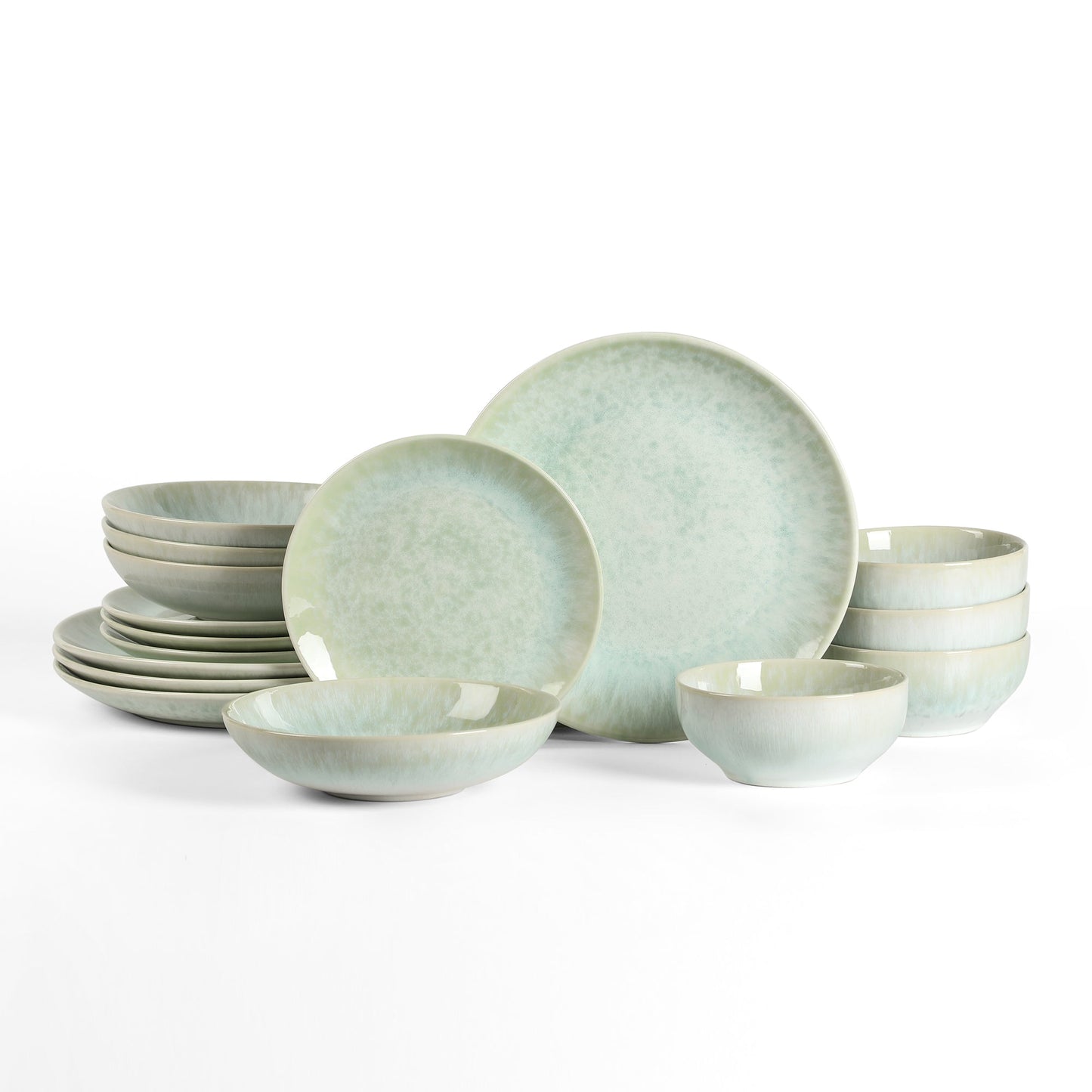 Riley Stoneware Dinnerware Set with Pasta Bowls - Seafoam