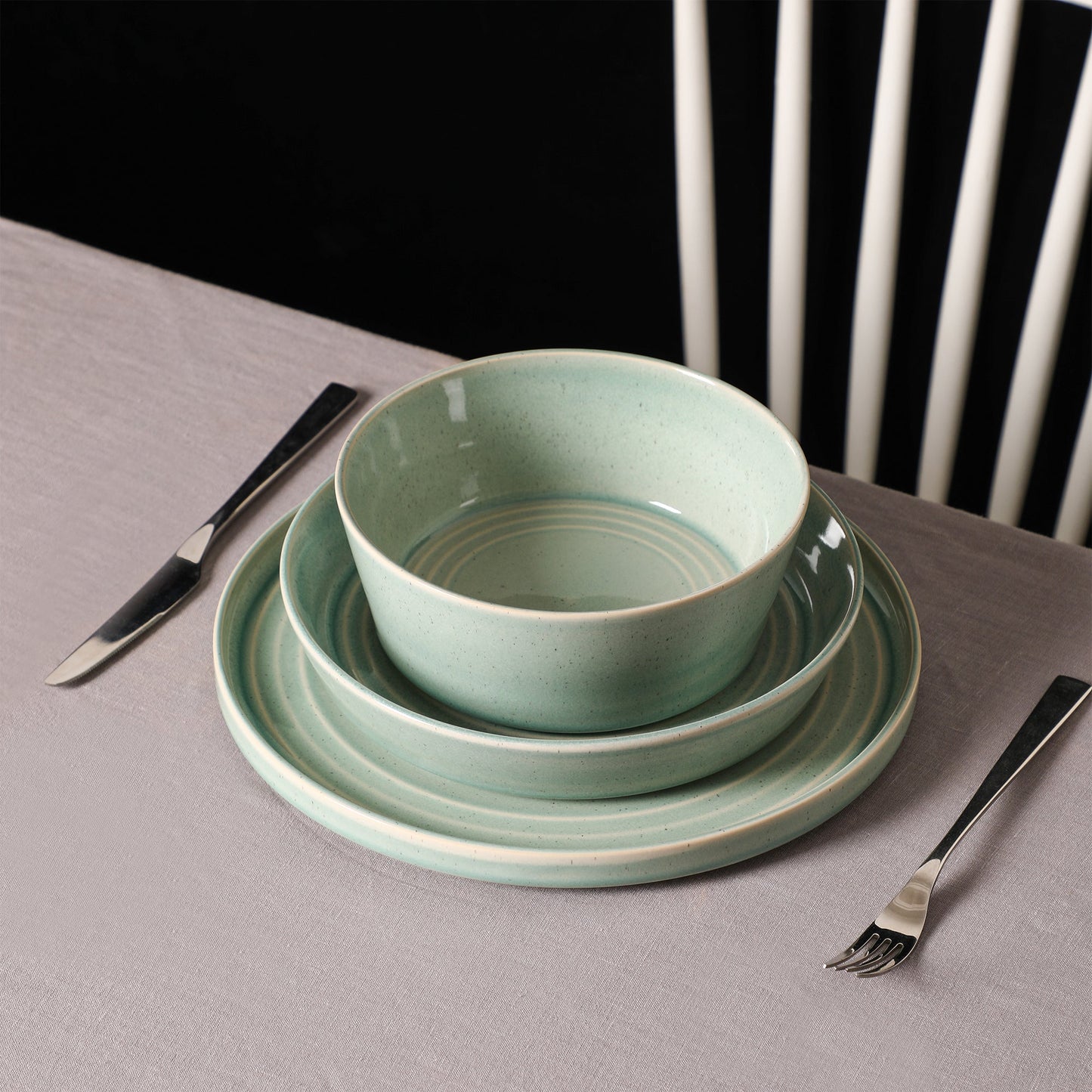 Claire Stoneware Dinner Plate Set - Green