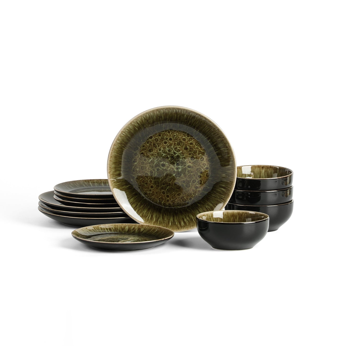 Riley Stoneware Dinnerware Set - Black and Green