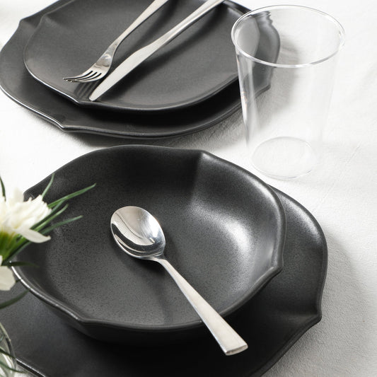 Baskerville Stoneware, Borosilicate Glass Dinnerware Set - Black