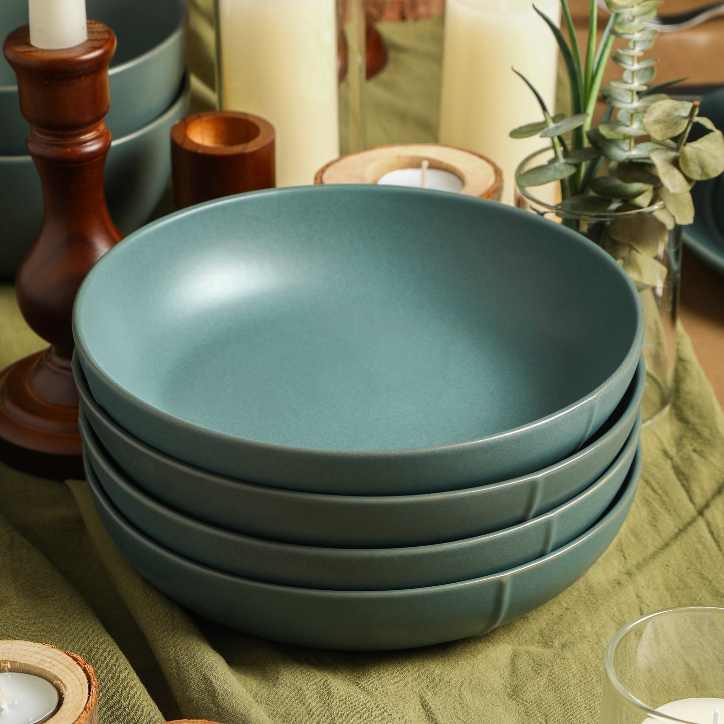 Infinity Stoneware Pasta Bowl Set - Green