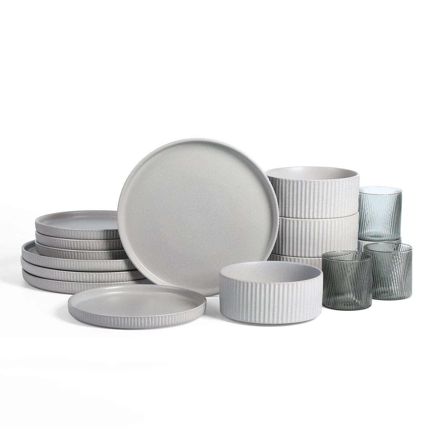 Haven Stoneware, Borosilicate Glass Dinnerware Set - Grey