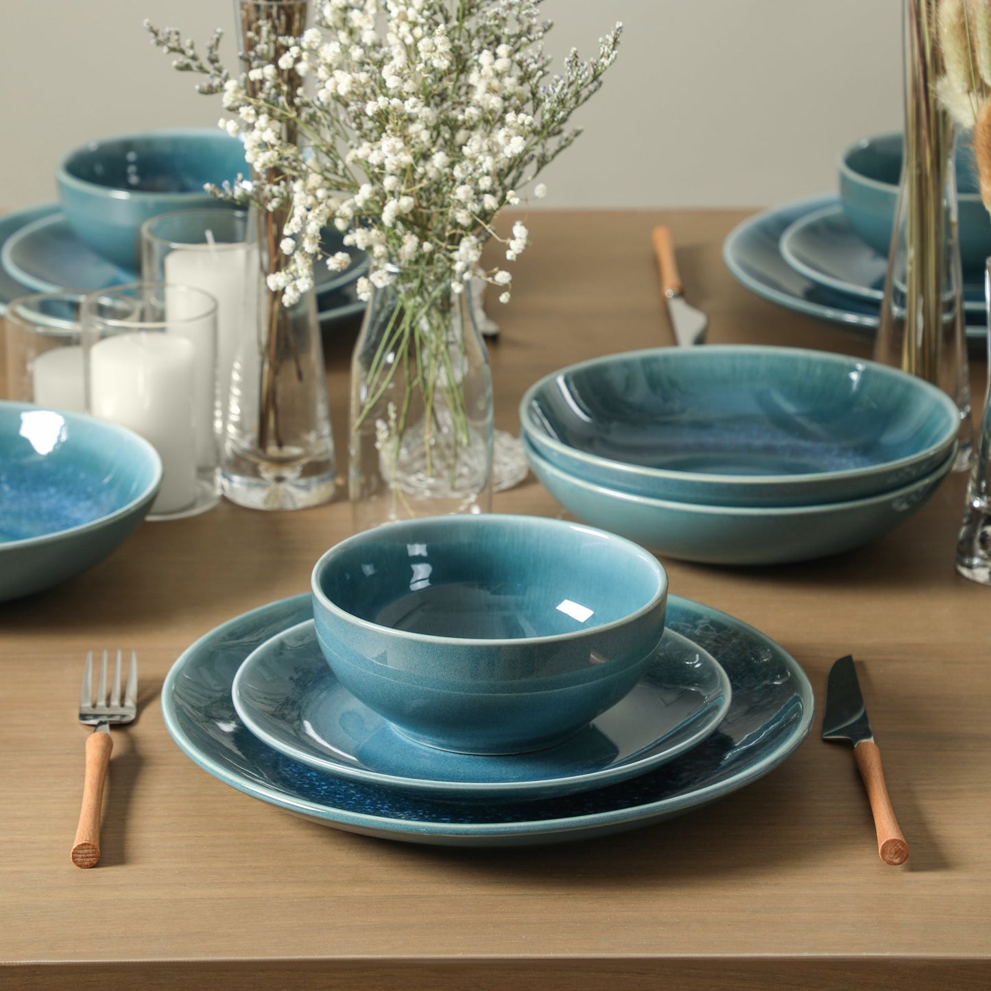 Riley Stoneware Pasta Bowl Set - Blue