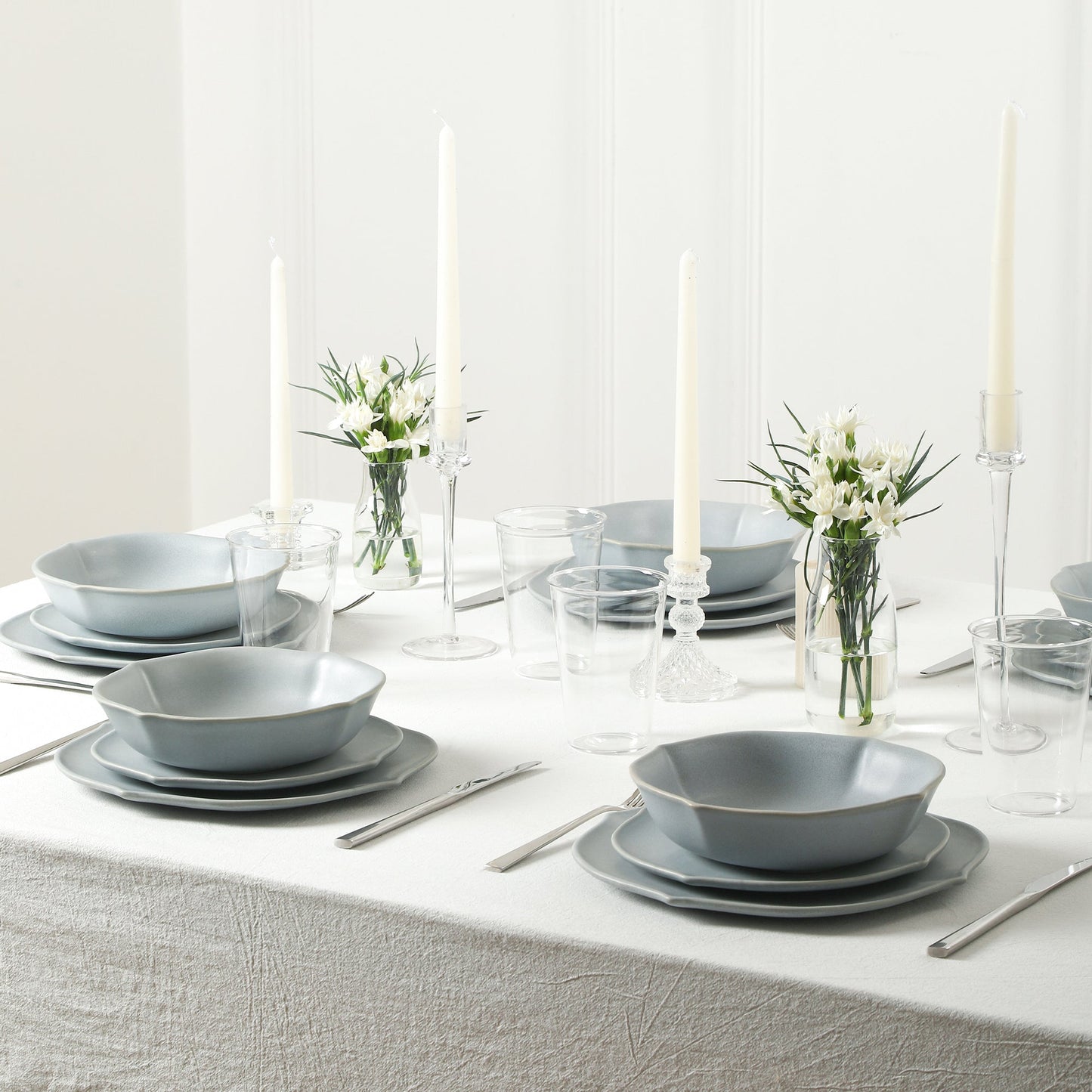 Baskerville Stoneware, Borosilicate Glass Dinnerware Set - Light Blue