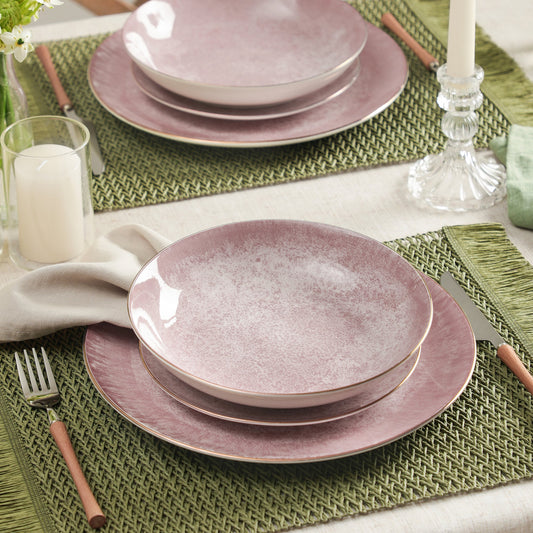 Onyx Porcelain Dinnerware Set - Pink and Gold