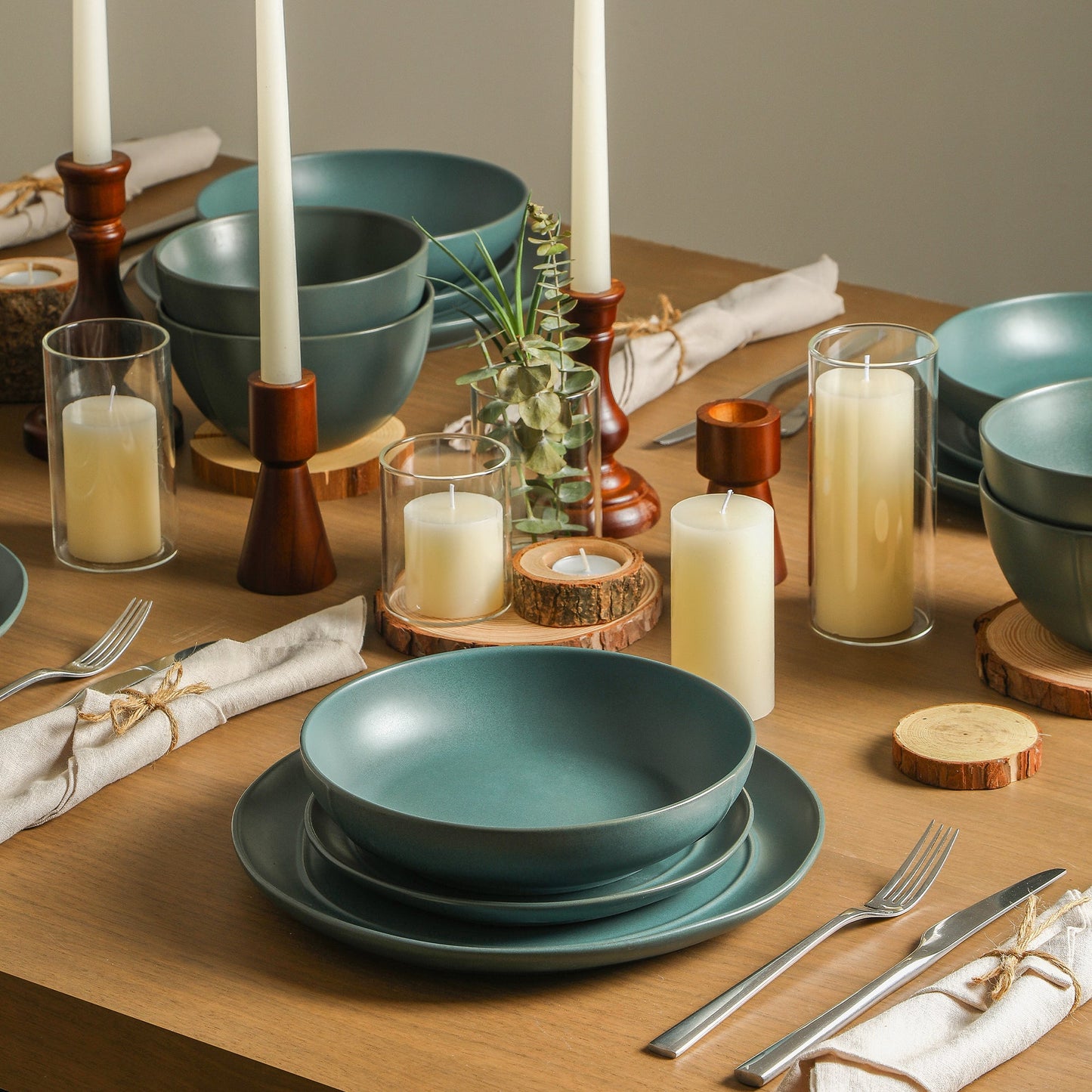 Infinity Stoneware Pasta Bowl Set - Green