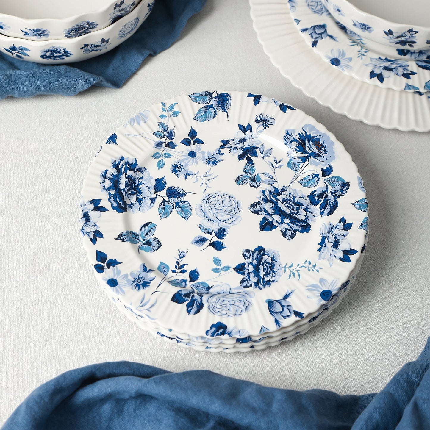 Fiore New Bone China Salad Plate Set - Blue