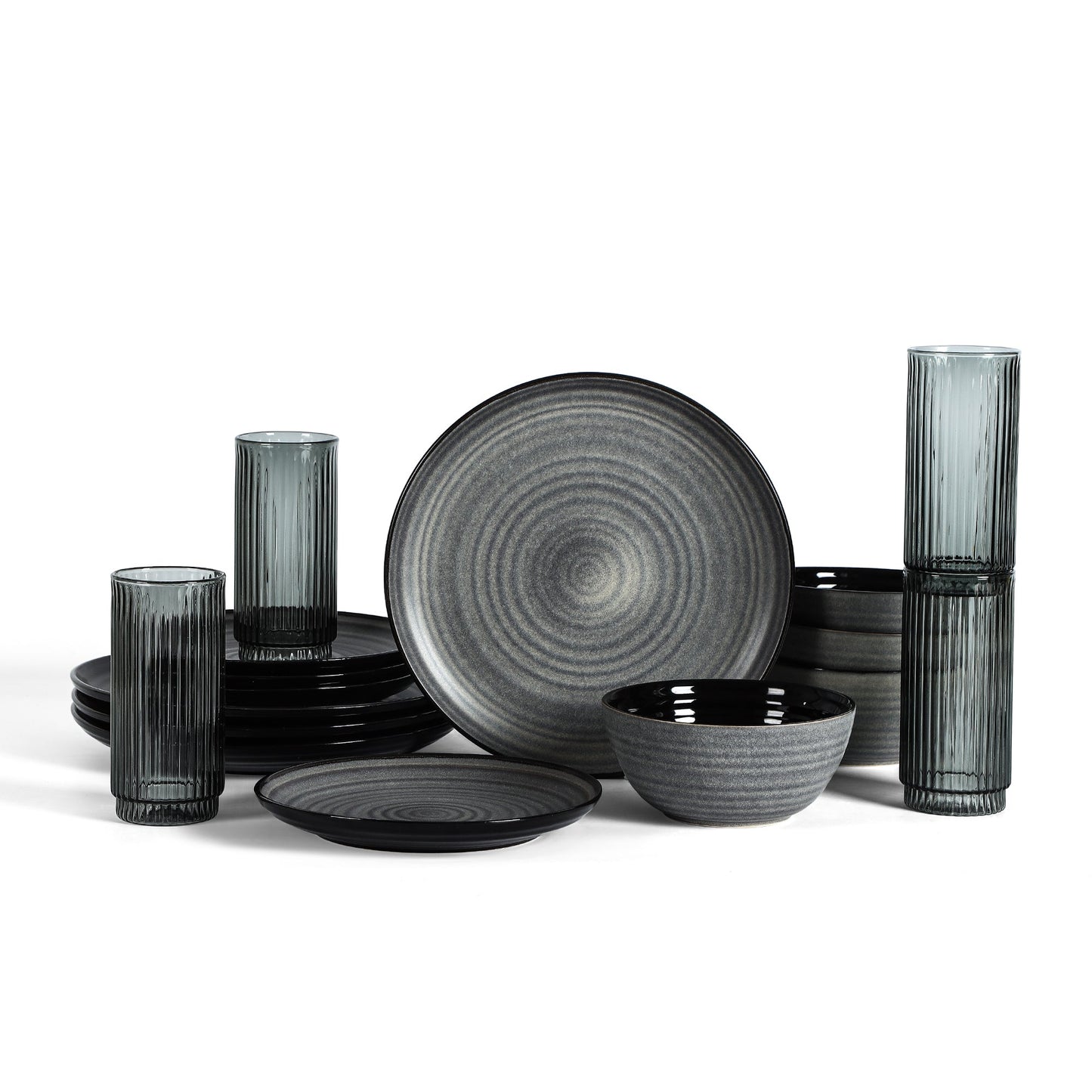 Stone Lain Dua Stoneware 16-Piece Dinnerware Set, Includes Glassware, White