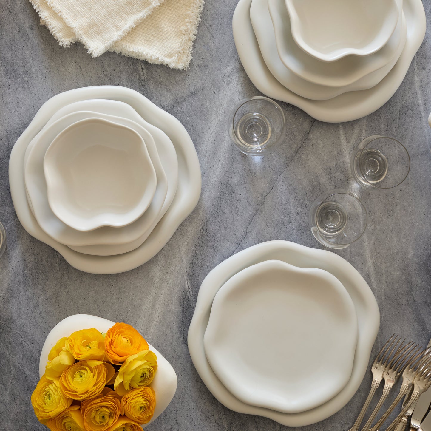 Amorphous Stoneware Pasta Bowl Set - White
