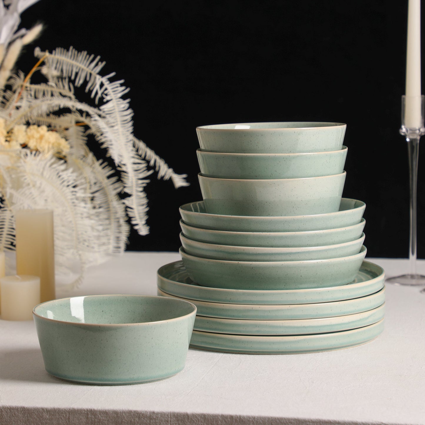 Claire Stoneware Dinnerware Set - Green